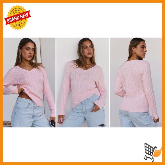 Slim Fit V-Neck Cable Knit Pullover Sweater Long Sleeve - Picture 8 of 8